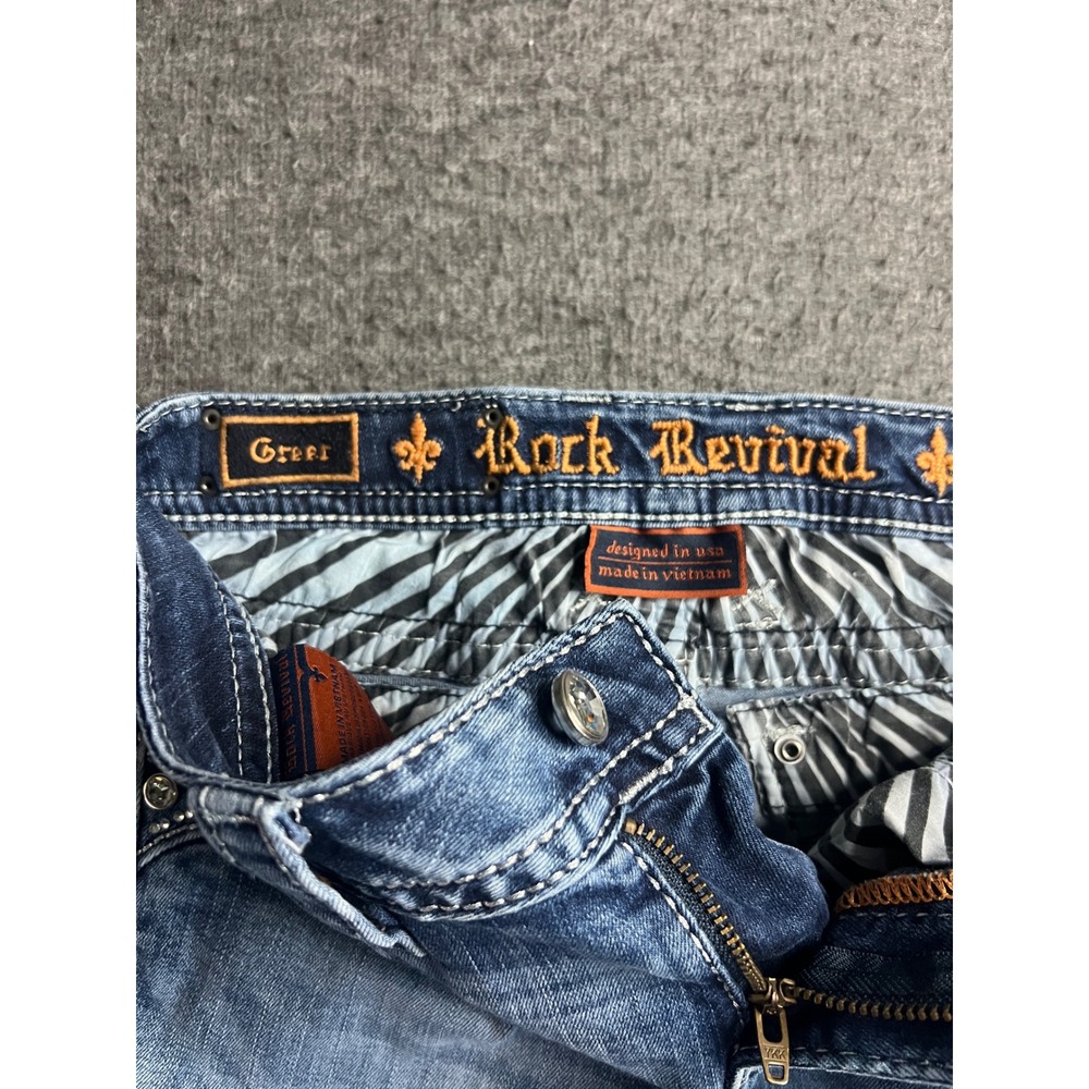 Rock Revival Greer Bootcut Jeans Women 26 Medium Wash Rhinestone Fleur De Lis - Picture 10 of 16